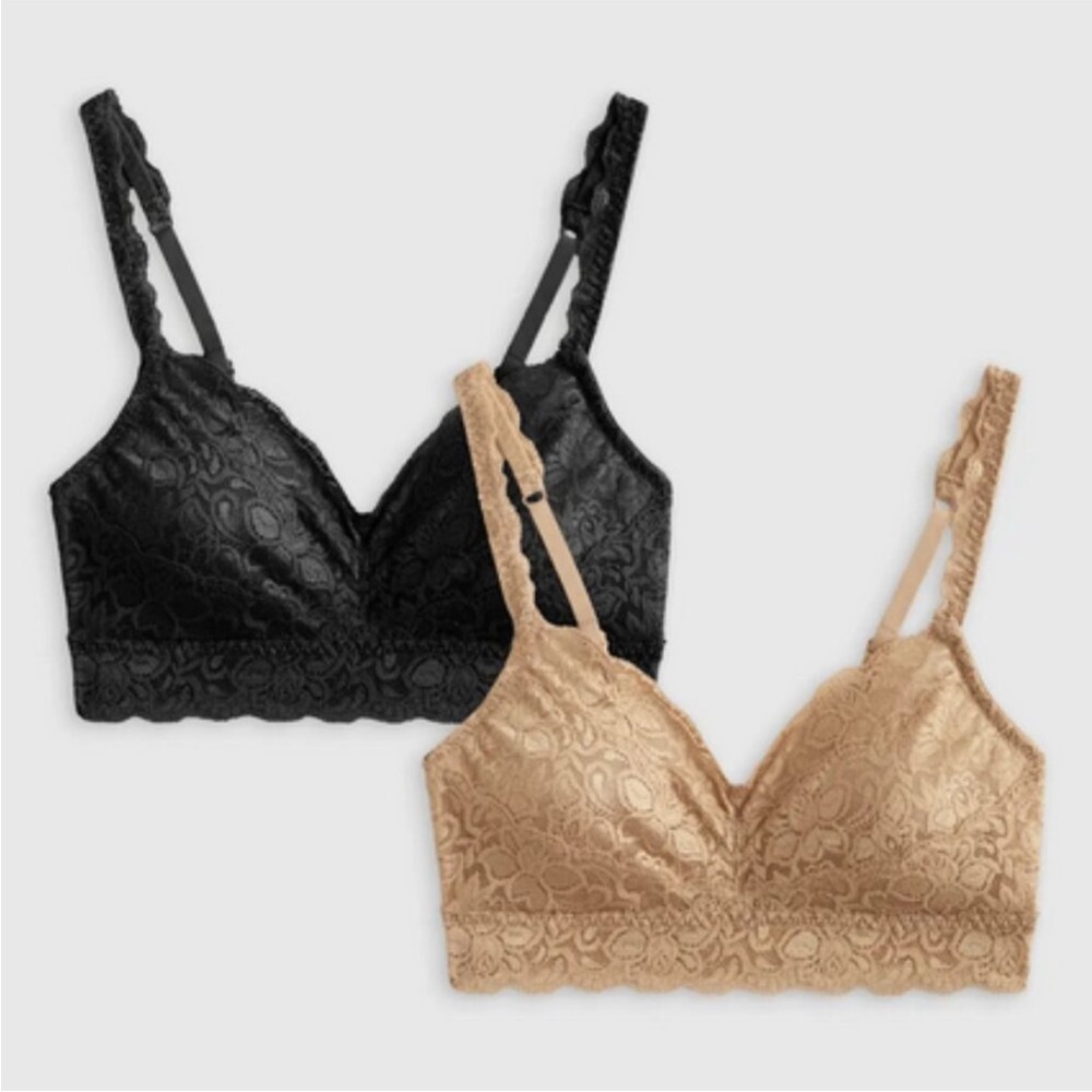 Quince Stretch Lace Sweetheart Bralette (2-pack) in Black and Clay Sz M